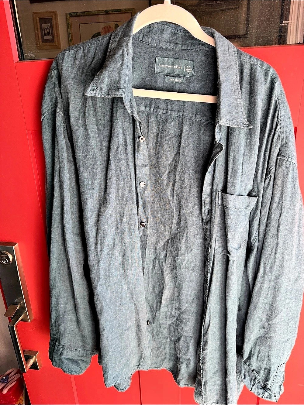 Abercrombie & Fitch Linen Button Down Shirt teal Size XXL Like New
